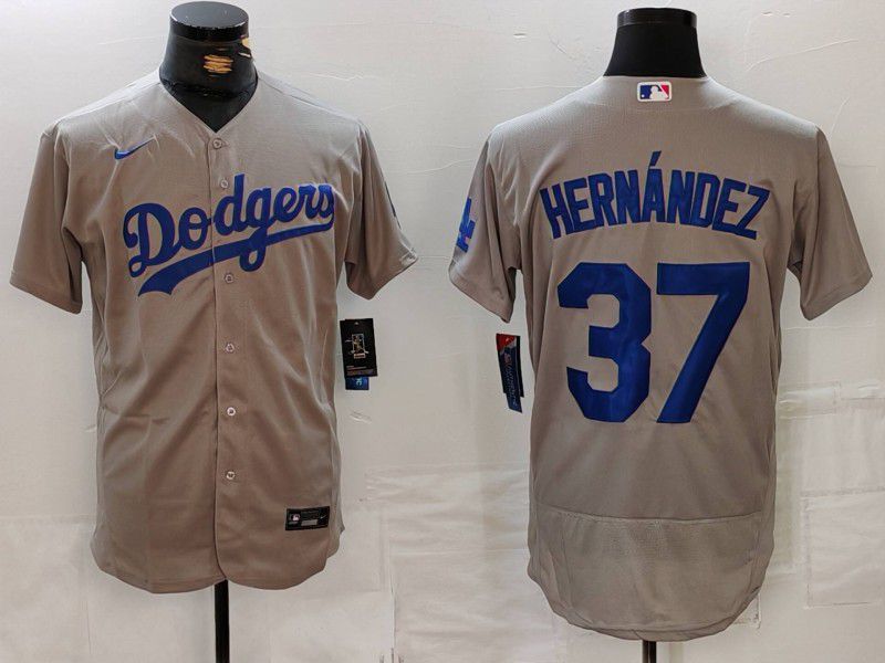 Men Los Angeles Dodgers #37 Hernandez Grey Nike Elite 2024 MLB Jersey style 726